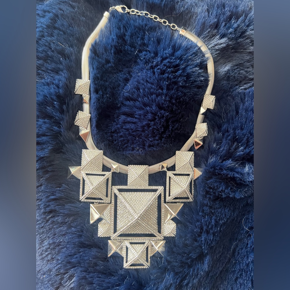 Swarovski Geometric Silver Statement Necklace - image 3